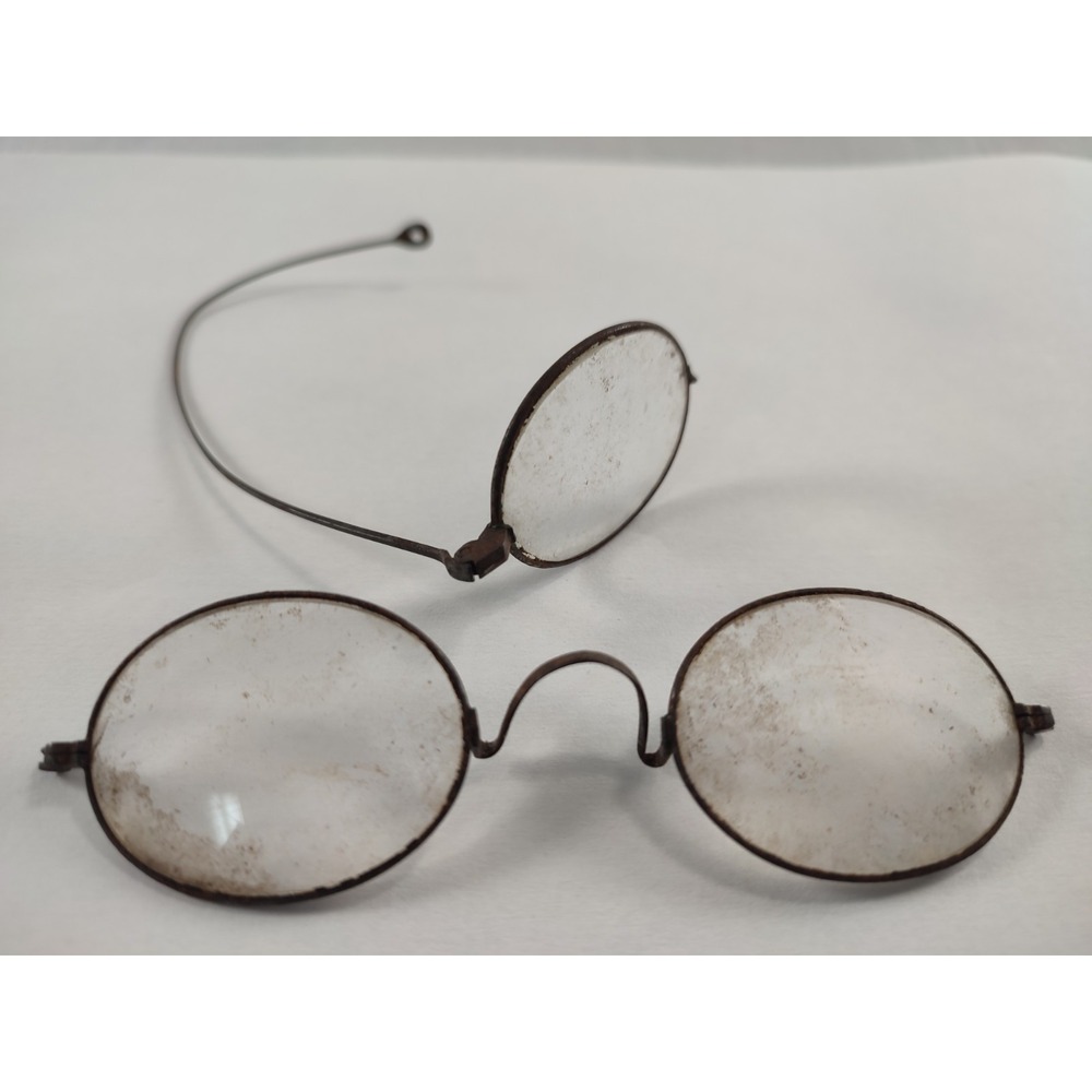 Antique Victorian Oval Spectacles Steel Wire Frame Saddle Bridge Civil War‎ Era